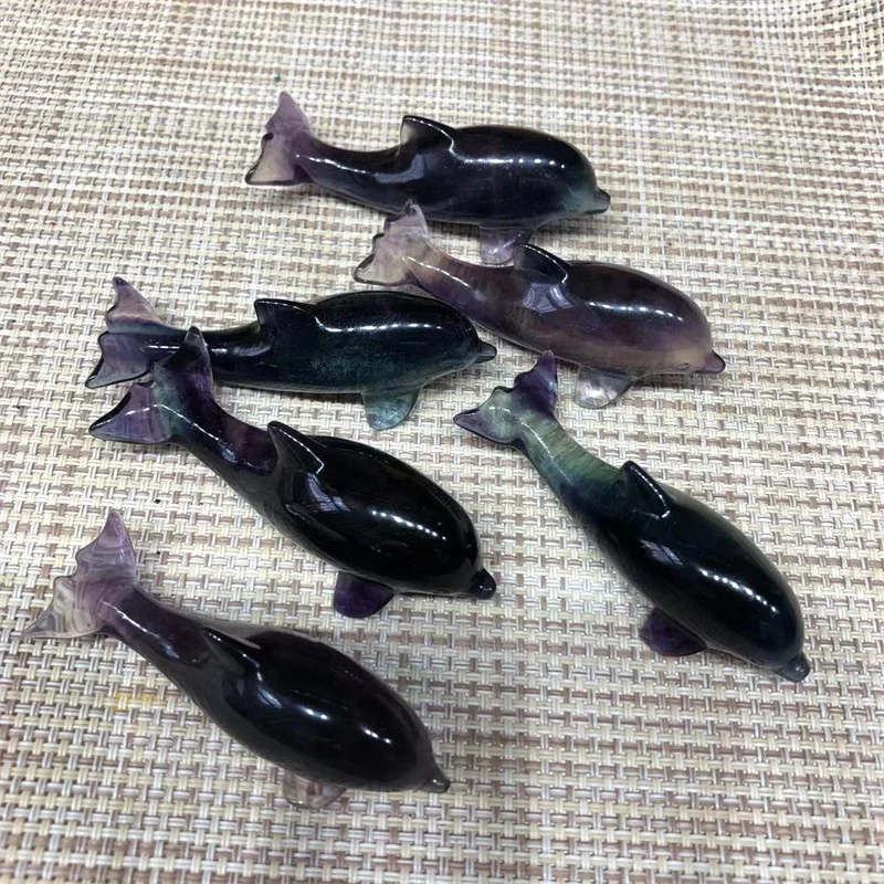 1pcs Colorful Fluorite Dolphin Natural Stones Quartz Carved Animals Healing Crystal Gemstones Crafts Reiki Decoration