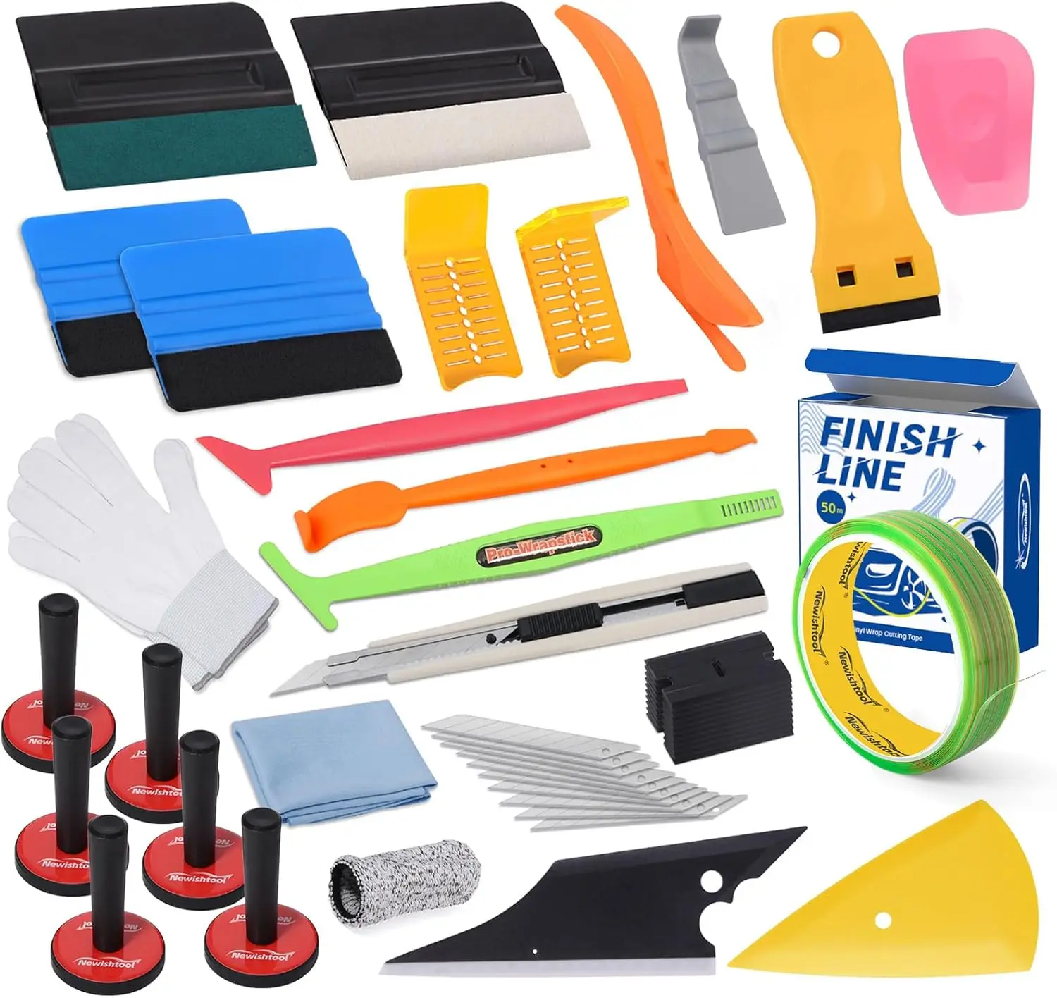 

Professional Vinyl Wrap Applicator Kit with Knife-Less Tape, Squeegee, Scraper & Magnetic Holders for Car Wrapping