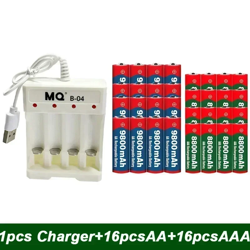 New 1.5V Rechargeable Battery, AAA 8800Mah+AA 9800 Mah, Plus Charger Set Alkaline Technology, Suitable for Remote Control,shaver