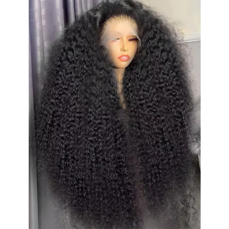 

Black Soft Preplucked 26Inch 180Density Long Lace Front Wigs For Women Kinky Curly With Baby Hair Natural Hairline Good Texture