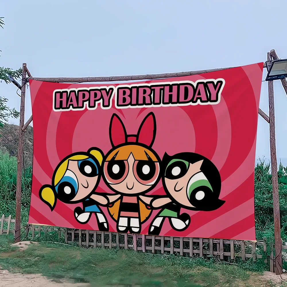 Cartoon Flag For Picnic Party Art Home Decoration Outdoor The P-Powerpuff Cool Girls Camping Banner