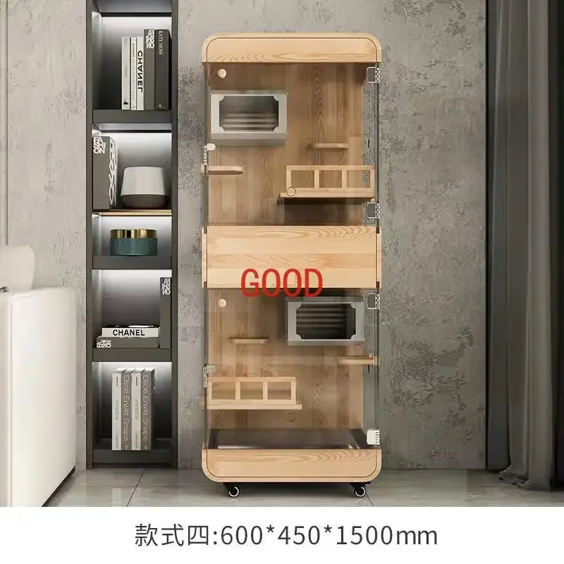 

Panoramic Chinchilla Villa Glass Transparent Luxury High-end Solid Wood Small Pet Cage Showcase