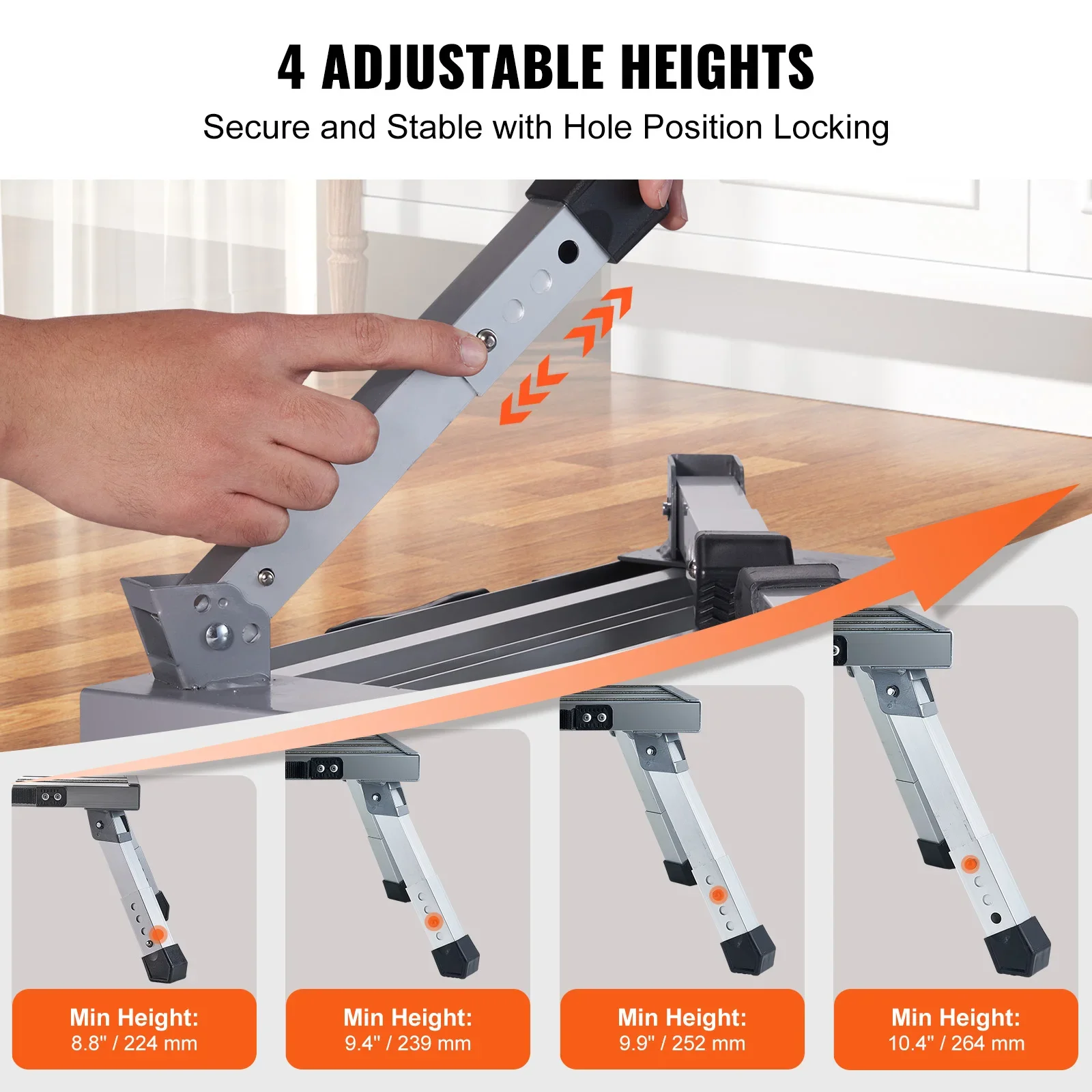 VEVOR-taburete con plataforma plegable para el hogar, escalón de altura ajustable, portátil, con superficie ancha antideslizante, soporta hasta 1000
