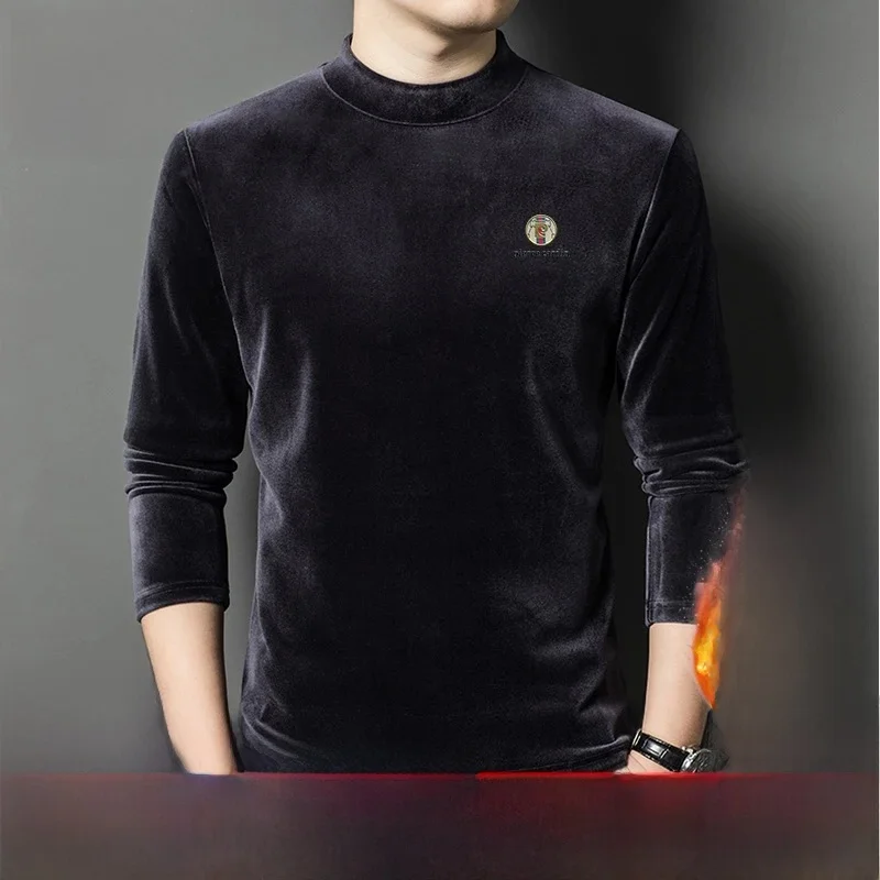 

Pierre Cardin Men's Fce Lined Thiened f High Collar Warm Sweatirt Gold Velvet Base irt Faion Urban Sle Long S...