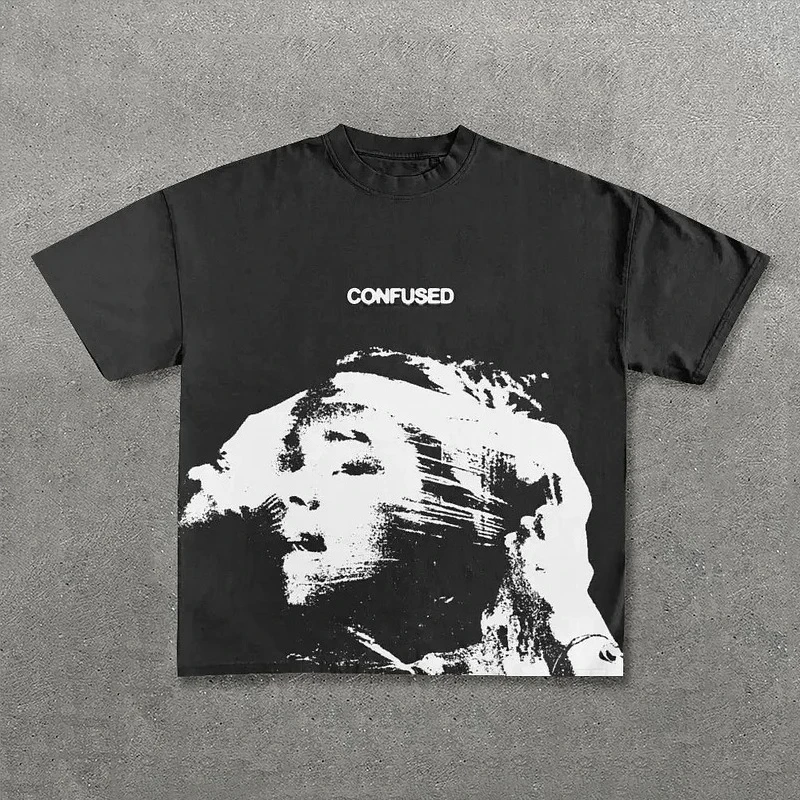 

Confused Summer American-style Y2K Print Printed Pure Cotton Soft and Comfortable Casual T-shirt for Men and Women
