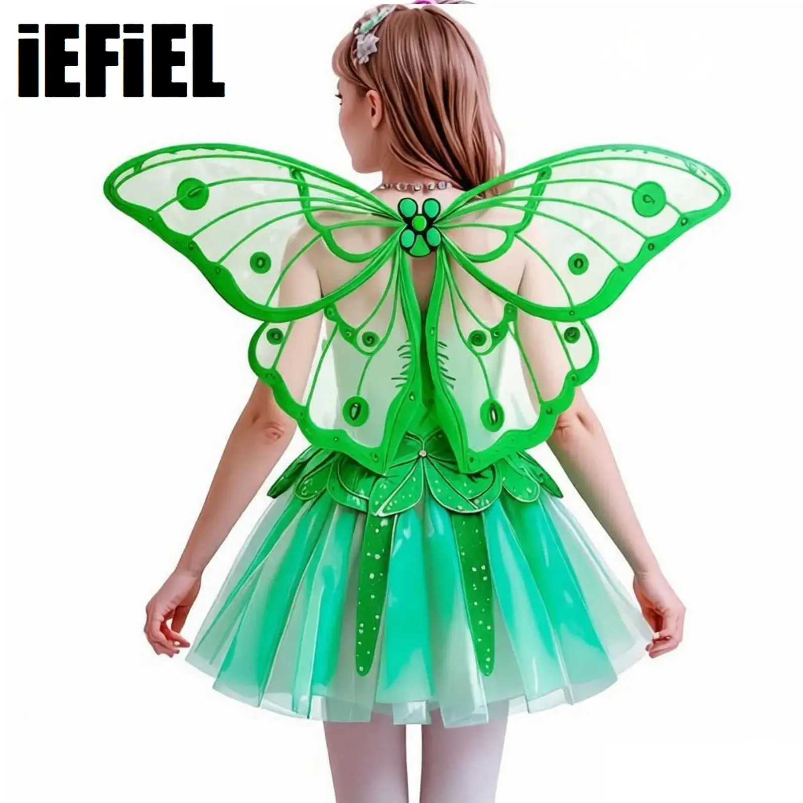 

3Pcs Fairy Angle Cosplay Costumes Accessories Shiny Iridescence Long Tail Wings Hair Hoop Stick Set for Halloween Party Dress Up