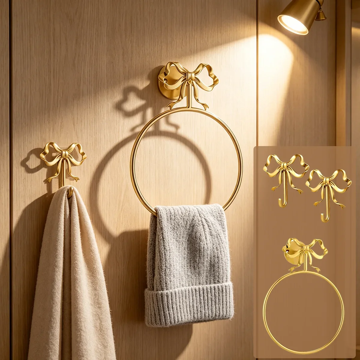 Bathroom Towel Ring Hook Metal Hardware Accessories Household Kitchen Bathroom Light Luxury Style Modern Circular Towel Rack