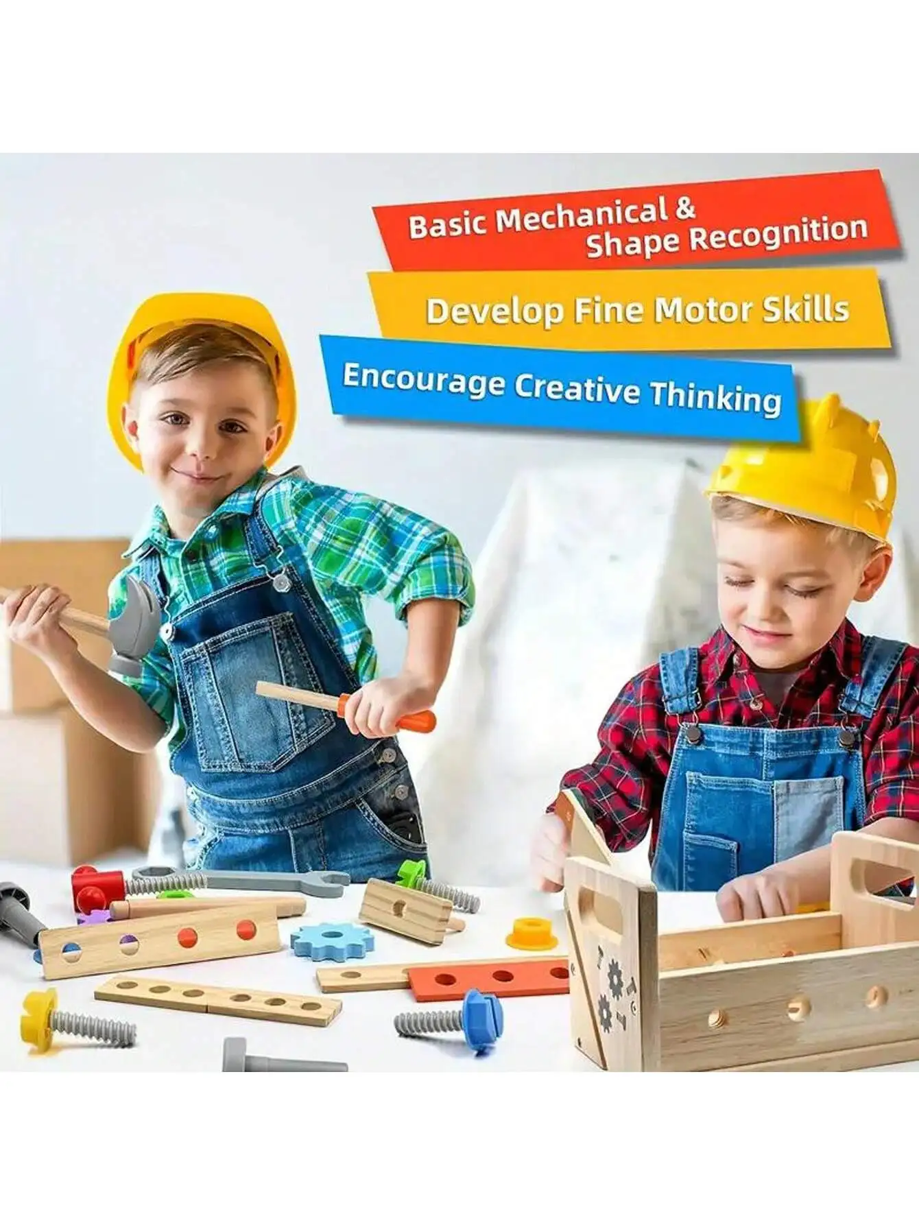 29個入り木製工具セット、収納ボックス付き、モンテッソーリstem組み立ておもちゃ、幼児向けごっこ遊びツールキット、知育ギフト