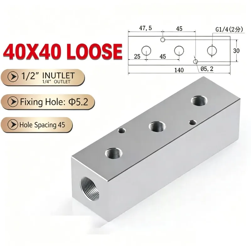 Distributor Manifold 40x40 G1/2 To G1/4 Thickened Split Teeth Exhaust Source Oil Water Distribution Shunt Block Straight-Through