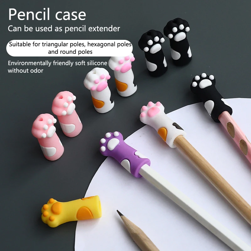 3Pcs Cartoon Cat Paw Pencil Cap Pen Topper Covers Stoppers Needles Point Silicone Protector Pencil Extender School Supplies