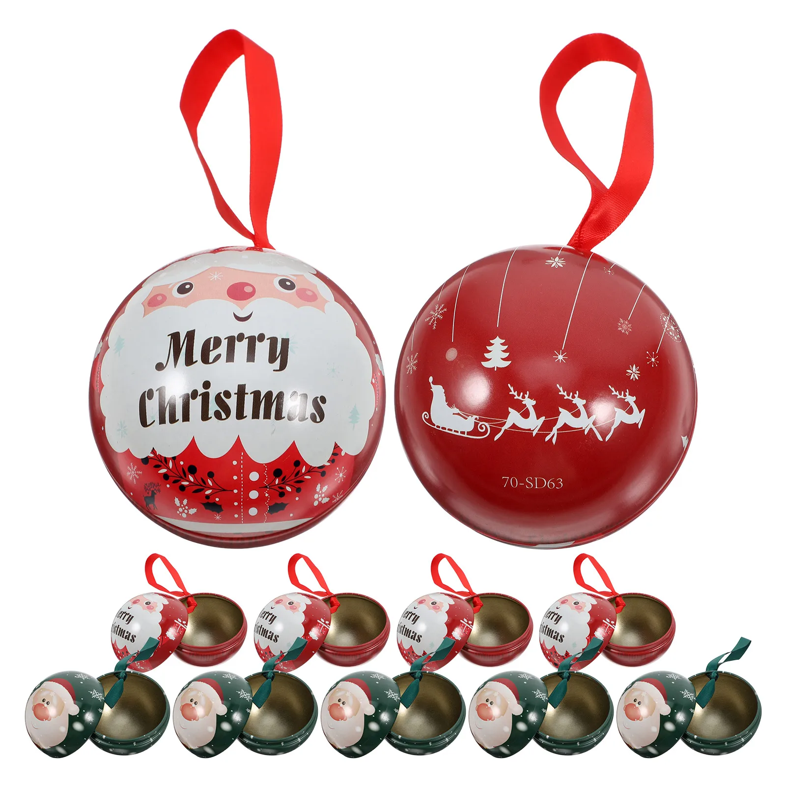 

12Pcs Christmas Candy Tinplate Balls Fillable Tree Ornaments Candy Jar Ball Decorations 70mm Creative Christmas Ornaments