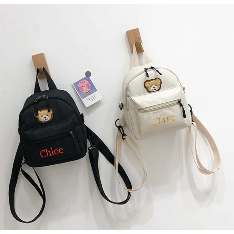 

Oxford Cloth Mini Backpack, Student Backpack, Fashionable Cartoon Embroidered Bear, Custom Name Crossbody Backpack