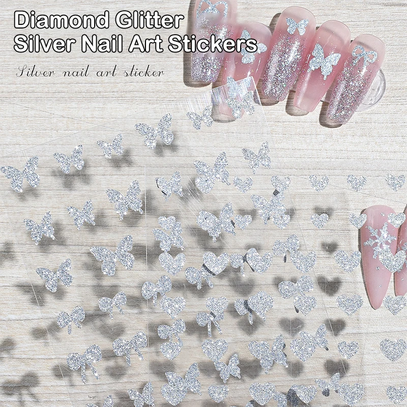 Pegatinas de uñas con forma de Flash de diamantes rotos, accesorios de calcomanías adhesivas de estrellas de amor de arco