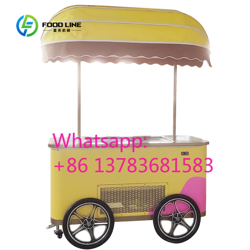 

Customized Professional Hand Pushed Stainless Steel Food Cart Heavy Duty Mobile Snack Cart for Street Food Business portable