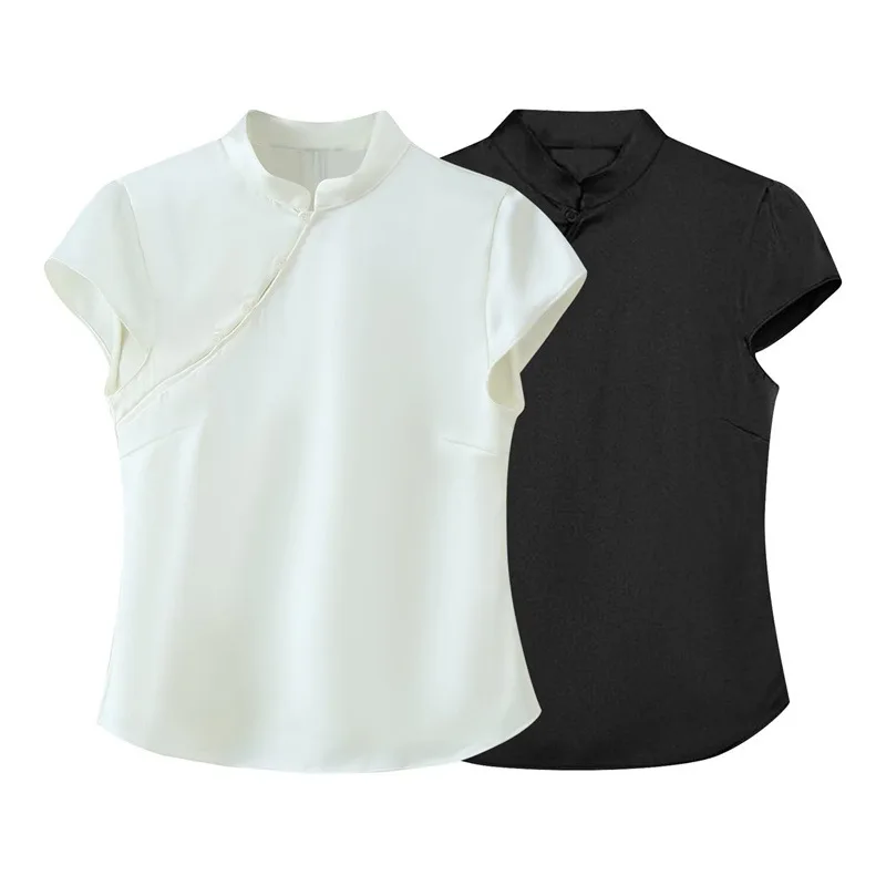 Y2K Women's Black Silk Satin Shirt Slim Fit Casual Button Top Sexy Texture Fashion Spring 2026