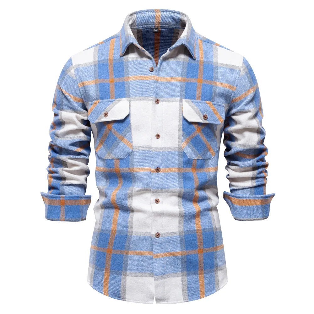 New 100% Cotton Men\'s Plaid Shirt Autumn Fashion Youth Work Shirt for Men Long Sleeved Quality Casual Men Shirt