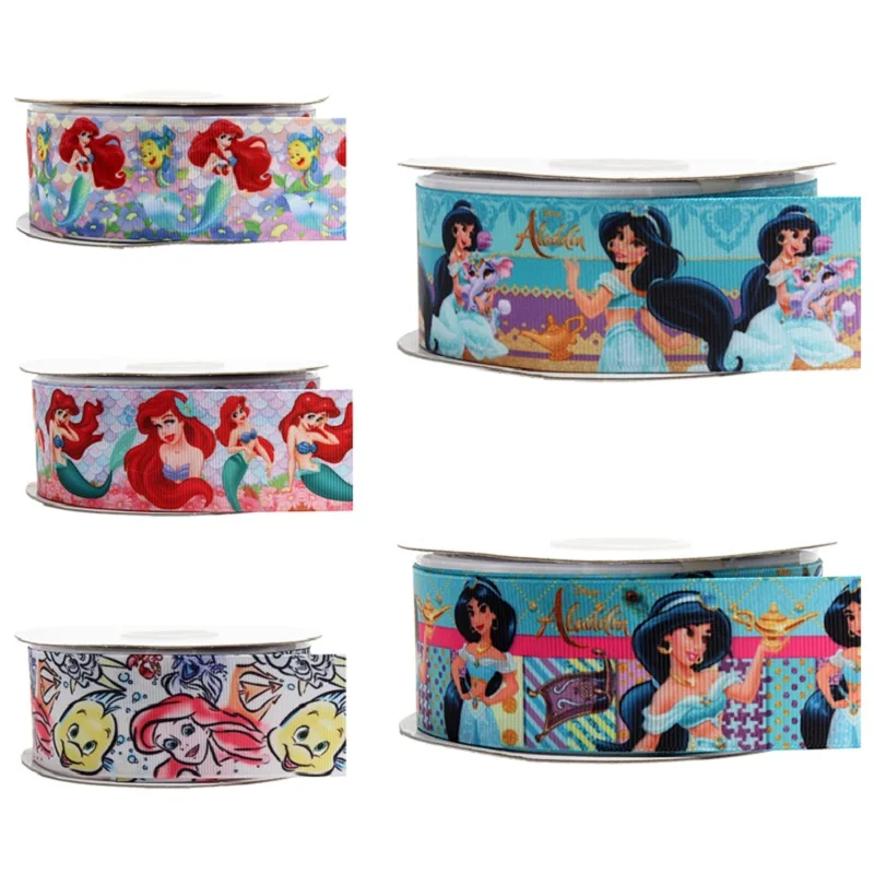 Disney Ariel Aladdin Princess Grosgrain Ribbon Printed for Kids Sewing Accessories Bows Handmade Craft