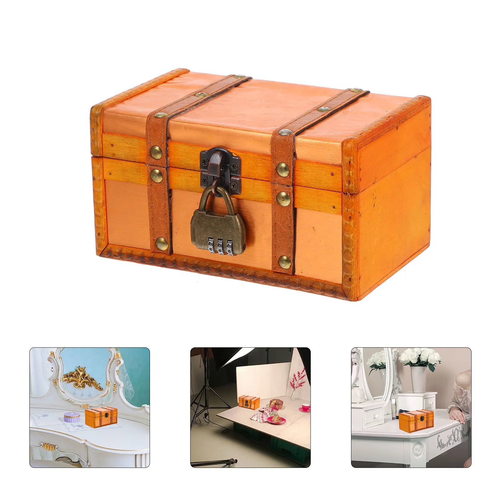 

Vintage Wooden Storage Box Lockable Decorative Chest for Desktop Jewelry Organizer Small Keepsake and Trinket Holder