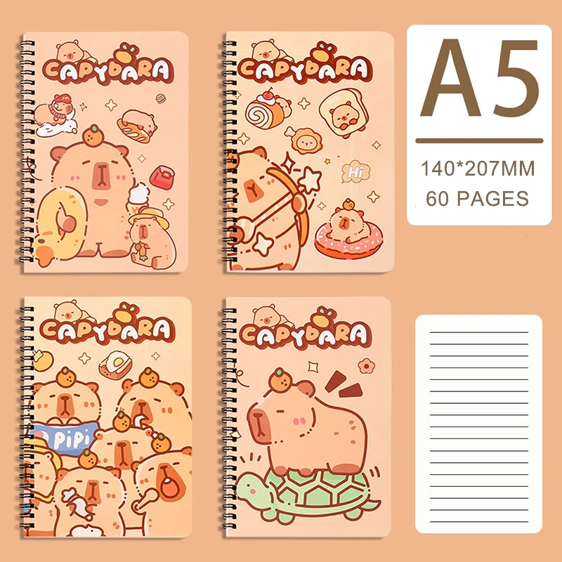 1/4個入り カピバラ A5 スパイラルノート かわいいプランナー デイリーノート コイルノート 小型メモ帳 カワイイ 新学期ギフト パーティーギフト