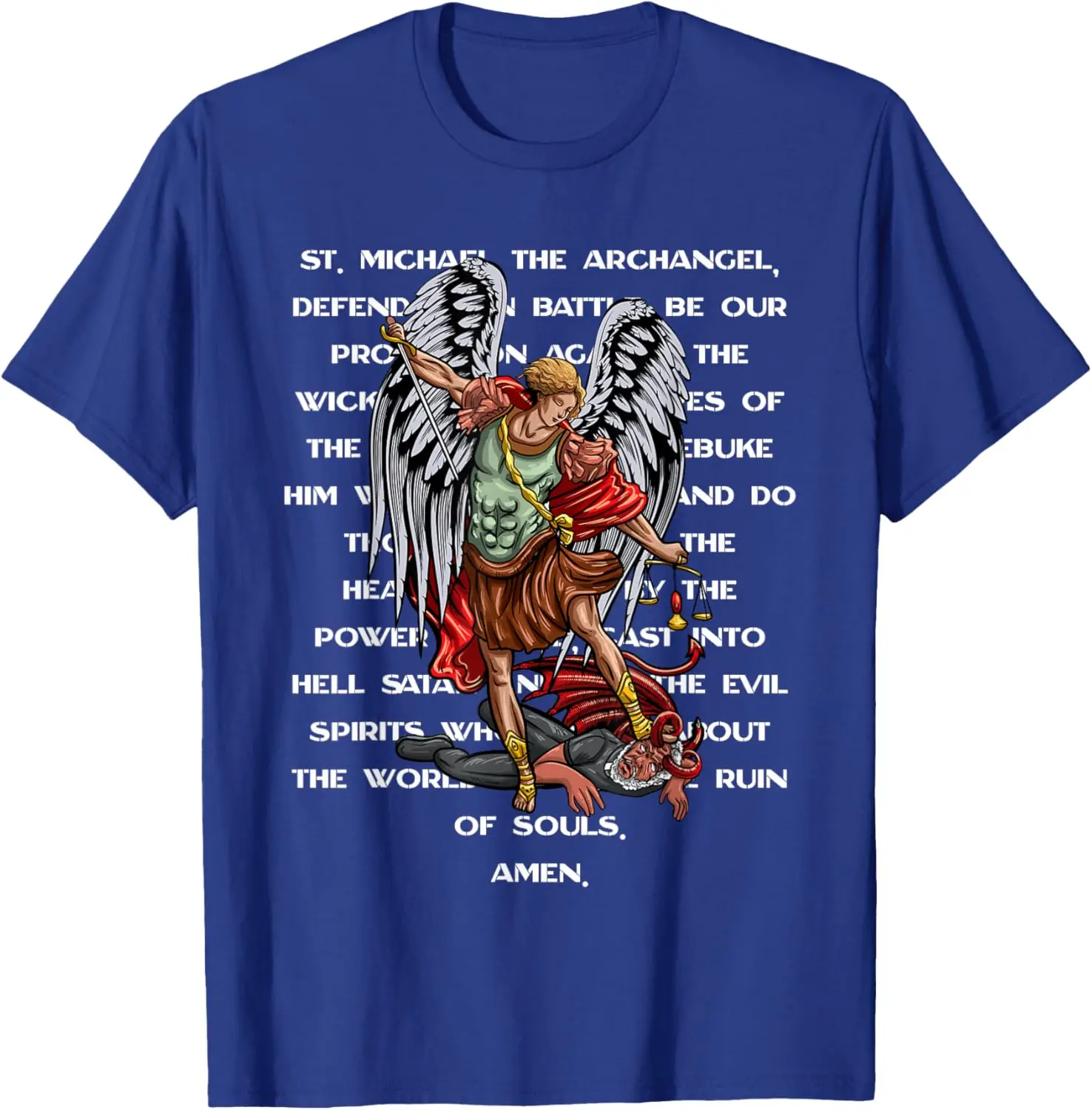 Saint Michael The Archangel Catholic Prayer T-Shirt 100% Cotton O-Neck Short Sleeve Summer Casual Mens T-shirt .