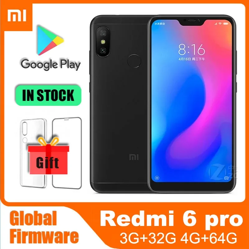 Сотовый телефон xiaomi Redmi 6 Pro с глобальной прошивкой, 4 ГБ, 64 ГБ, Snapdragon 625, аккумулятор 4000 мАч, две SIM-карты, Android