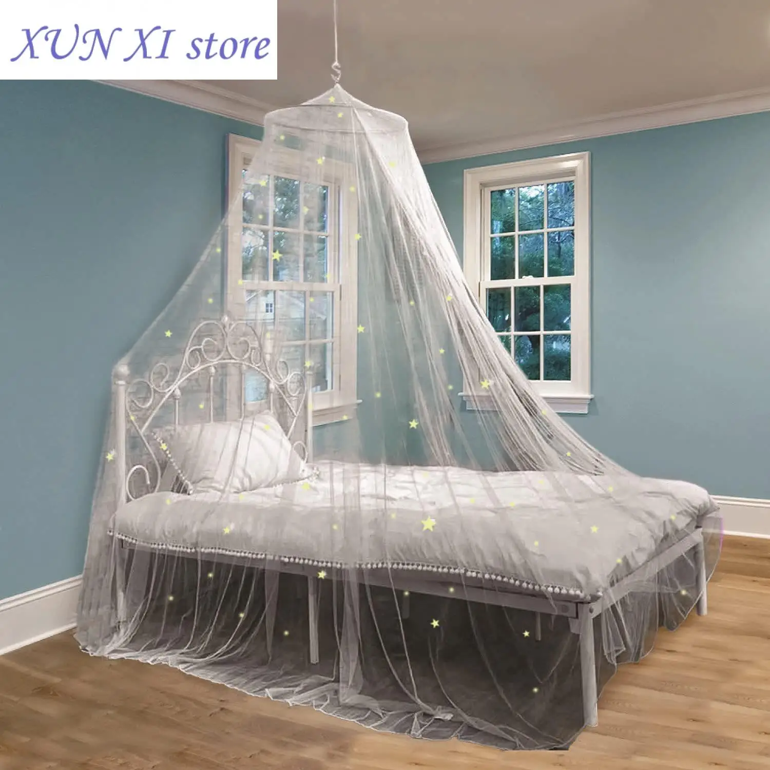 2023 Bed Canopy For Girls With Glowing Stars - Princess Baby Canopy For Bed Netting Room Decor Ceiling Tent Kids Bed Curtains