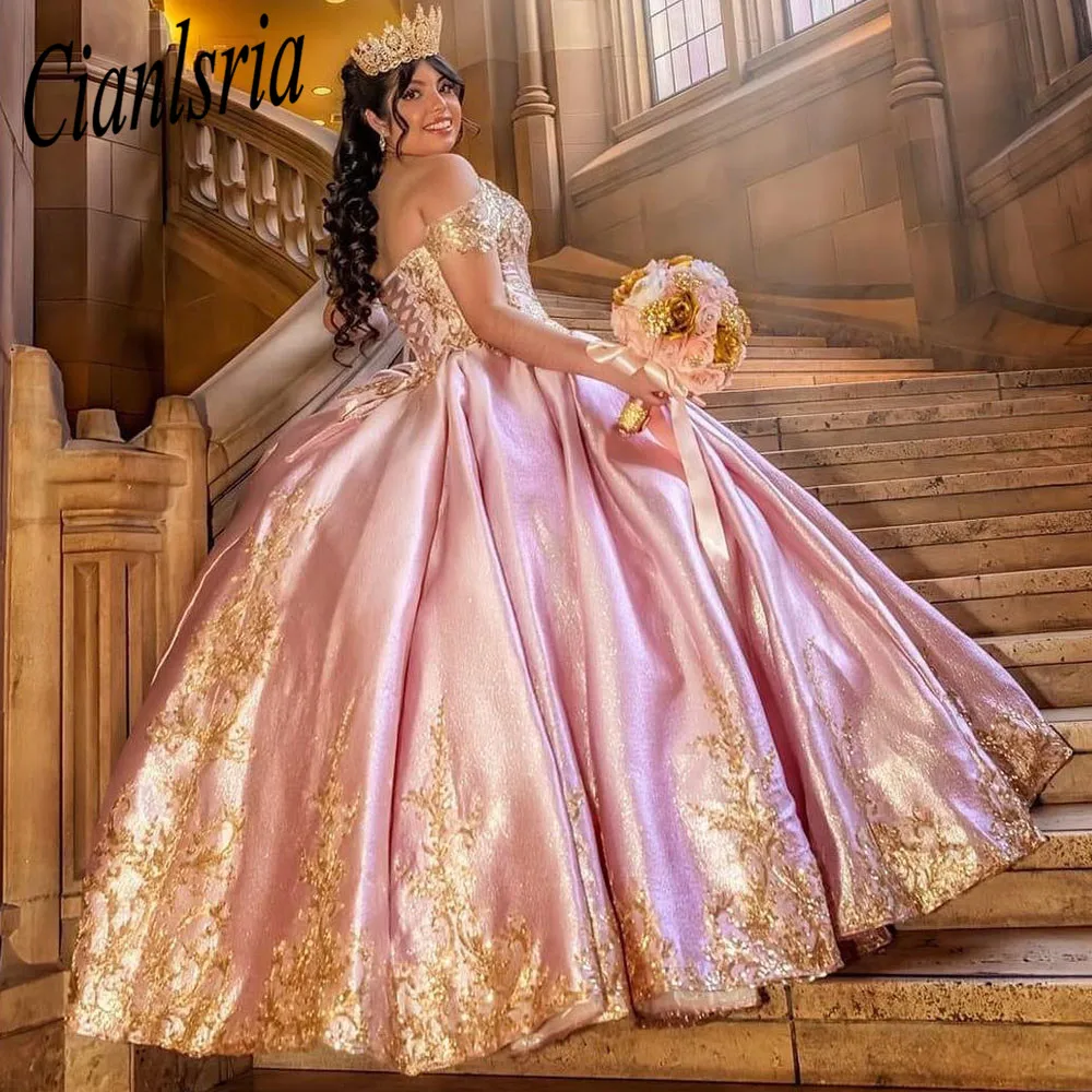 Princess  Pink Sweetheart Ball Gown Quinceanera Dress For Girls Beaded Birthday Party Gowns 3D Flowers Prom Dresses Vestido