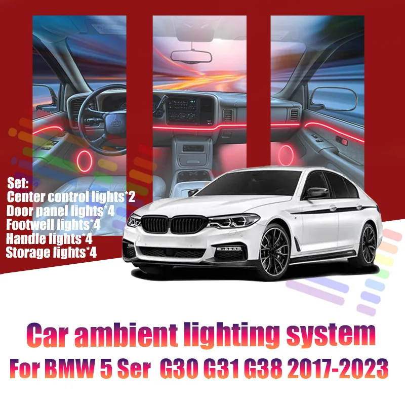 

For BMW 5 Ser G30 G31 G38 2017-2023 Car LED Ambient Lamps Colorful Atmosphere Lights AutoInterior Neon Strip 64 RGB Lighting