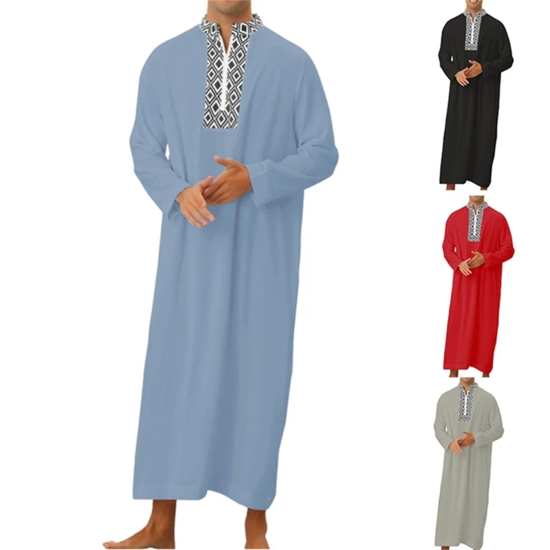 Bata de manga larga para hombre, caftán islámico de Oriente Medio, vestido musulmán de manga larga con cremallera árabe saudita, ropa musulmana, 41QC