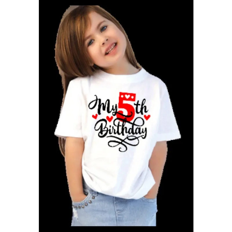 Happy Birthday Alphanumeric Printed Children's T-shirt Birthday Gift for Boys and Girls Clothes