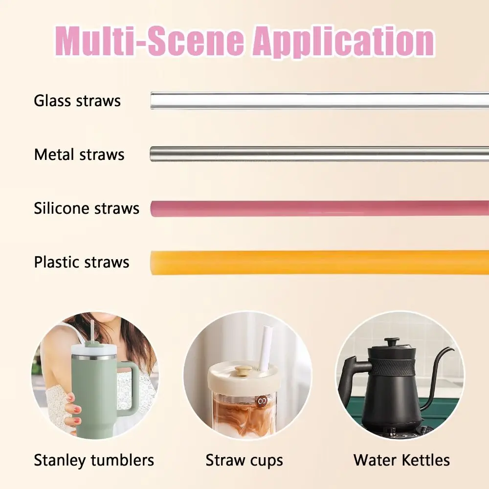 Reusable 2-in-1 Straw Cleaner Brush Silicone Soft Bristles Straw Cleaning Kit Long Handle Hanging Loop Bottle Brush Bottles