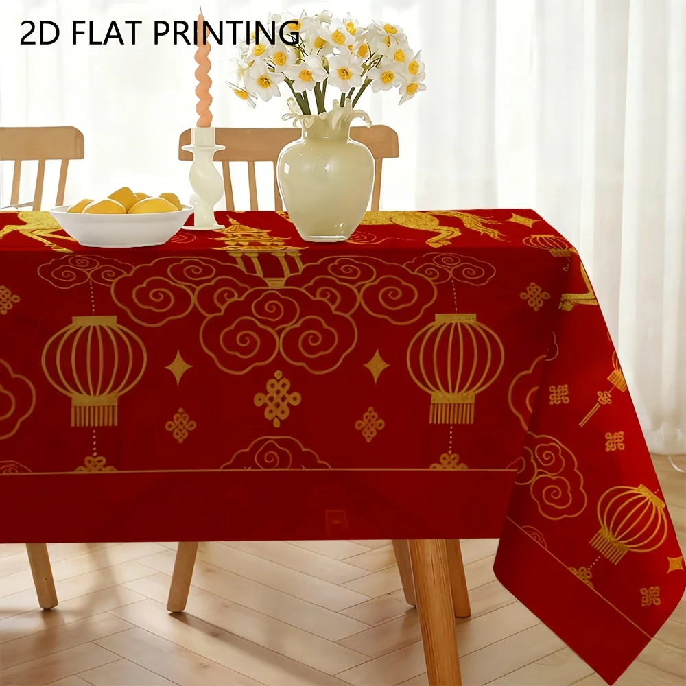 Chinese New Year Rectangle Tablecloth for Table Decor China Spring Festival Horse Lantern Dining Table Cloth New Year Decoration
