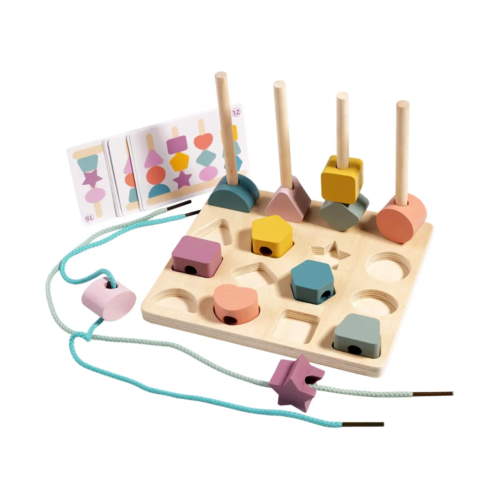 Wooden Beads Sequencing Toy Geometry Pairing for Children 2 3 4 5 Year Old