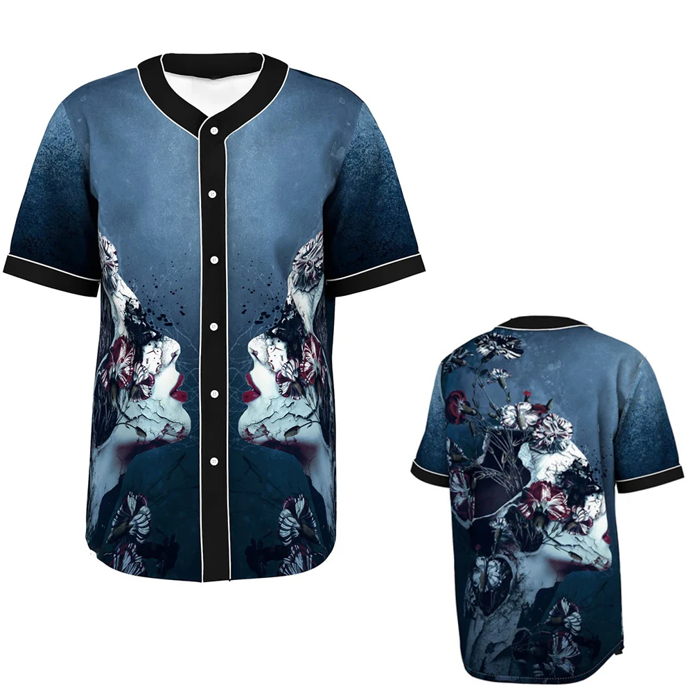 Skull Personality Style Office Commuter Top Shirt Men's 2024 Summer New Retro Men's Baseball Shirt MB25