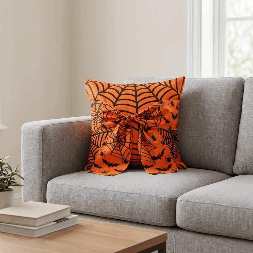 Gothic Style Halloween Ghost Pillowcase Soft Wear Resistant Spider Web Cushion Cover Washable Comfortable Bat Pillowslip