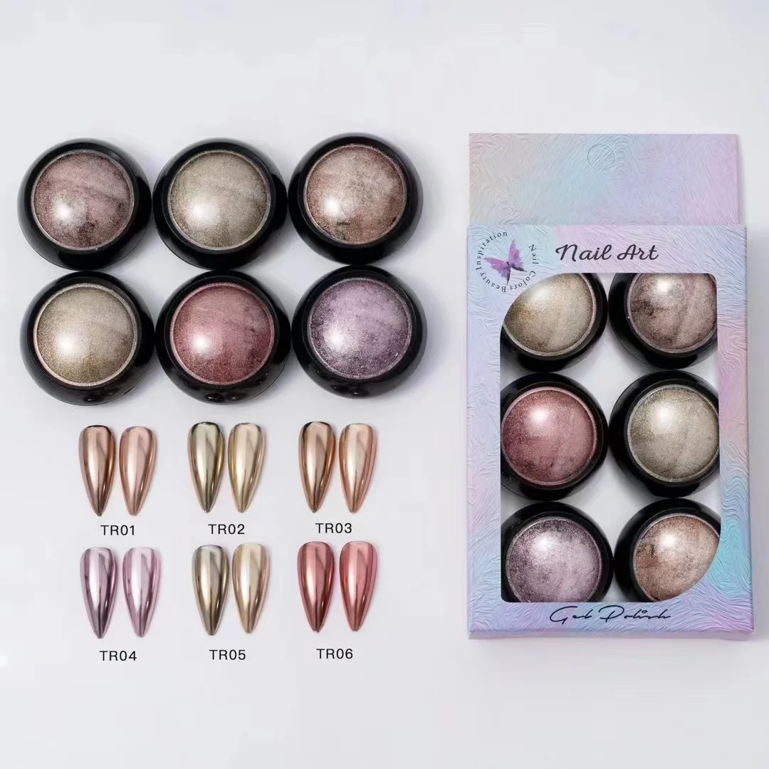 

6 Pcs Magic Mirror Powder for Nail Art, Gold, Silver, Antique, Copper, Shiny Rubbing, Glitter, Pigment Flakes, Metallic, Chrome