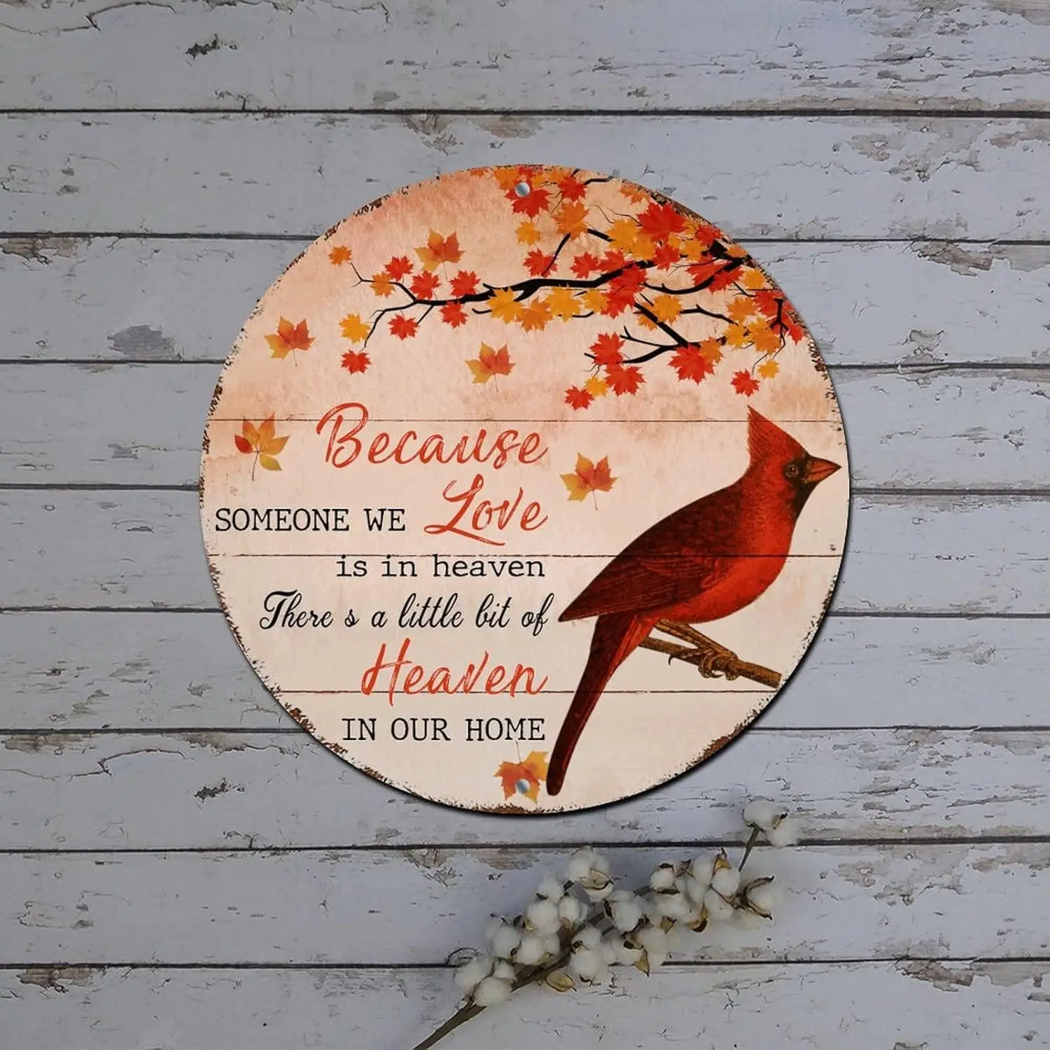 Merry Christmas Sign Because Someone We Love Is in Heaven Cardinalis Round Metal Tin Sign Christmas Wall Decorations Vintage Alu