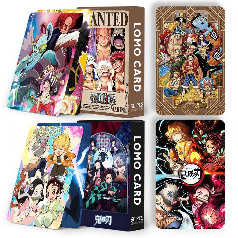 60PCS Anime ONE PIECE Lomo Card Postcards Demon Slayer Cards  Double sided Collection Anya Card Gmae For Fan Gifts