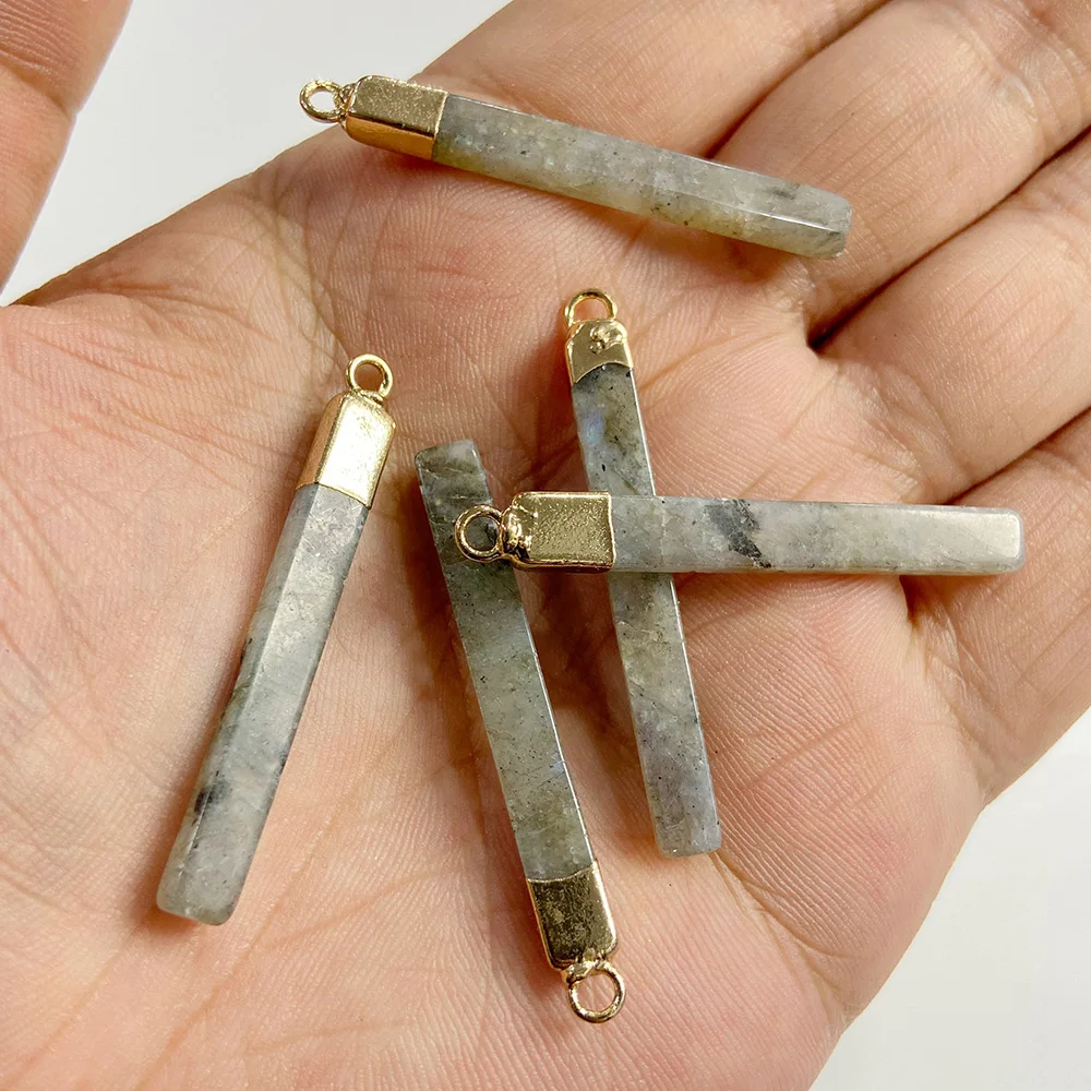 4x40mm Long Pendant Rectangular Natural Stone Charms Long Strip Crystal Gems Pendant for Jewelry Making Necklace DIY Earrings