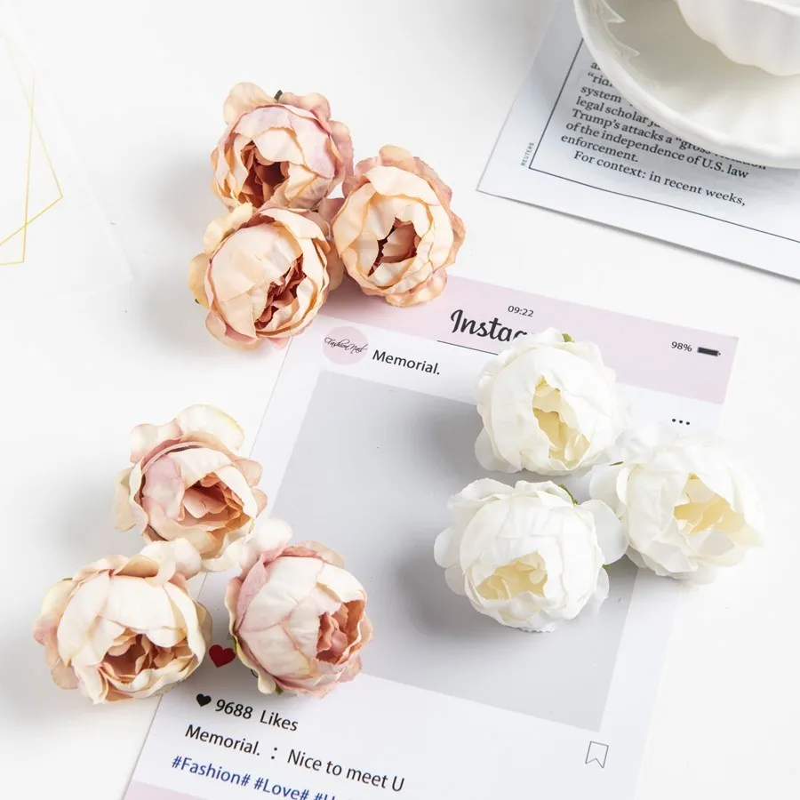 10Pcs Artificial Flowers Wall Wedding Valentine\'s Decoration Home Scrapbooking Decora Wreath Diy Gifts Candy Box Silk Peony Head