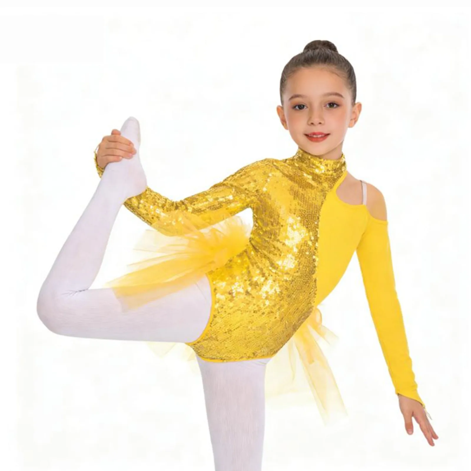 Fantasia de Dança Jazz para Meninas com Lantejoulas Brilhantes e Plumas, Vestido de Ginástica e Patinação Artística com Saia Tutu