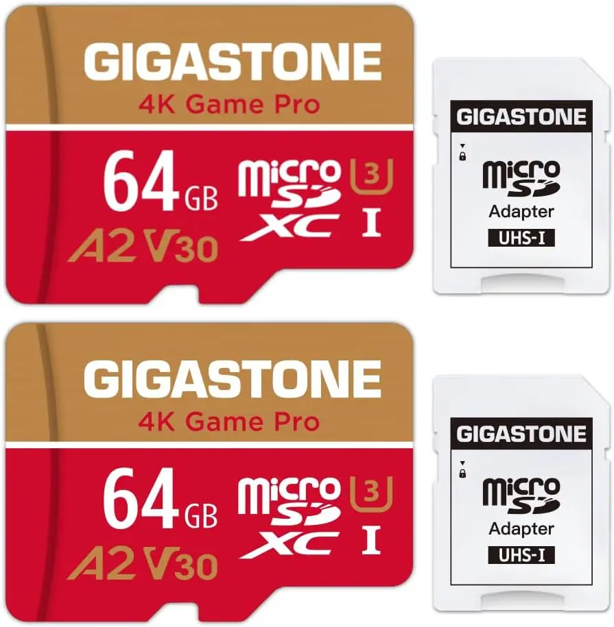 

64GB Micro SD Card 2-Pack for Switch, 4K Gaming, Up to 95/35MB/s, U3 A2 V30 C10, 5-Year Warranty