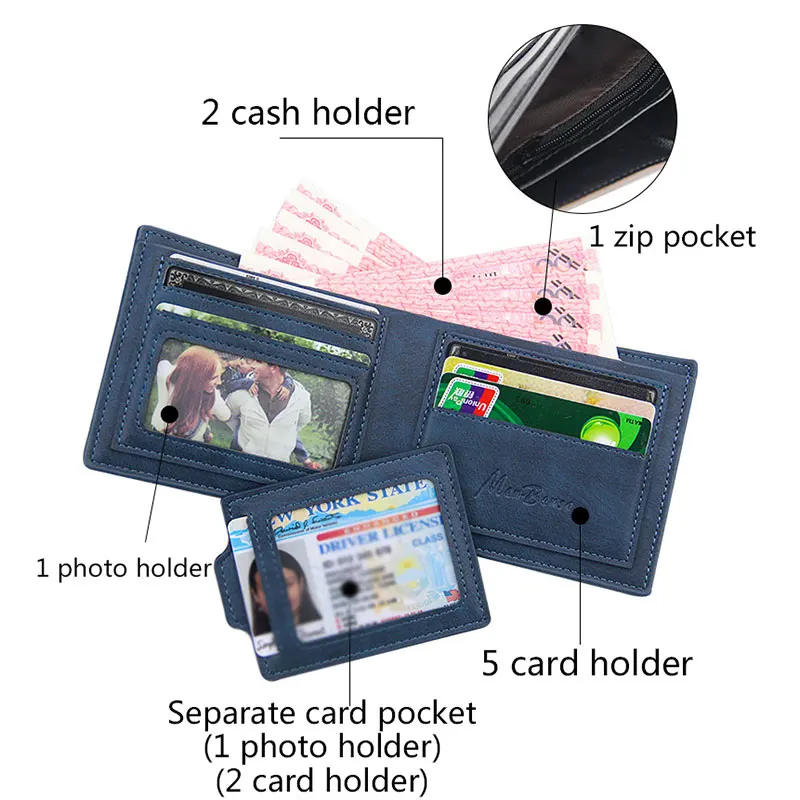 New Short Men Wallets High Quality Card Holder Casual  Male Purses Small Card Bag Photo Holder Men's Removable Card Slot image 3