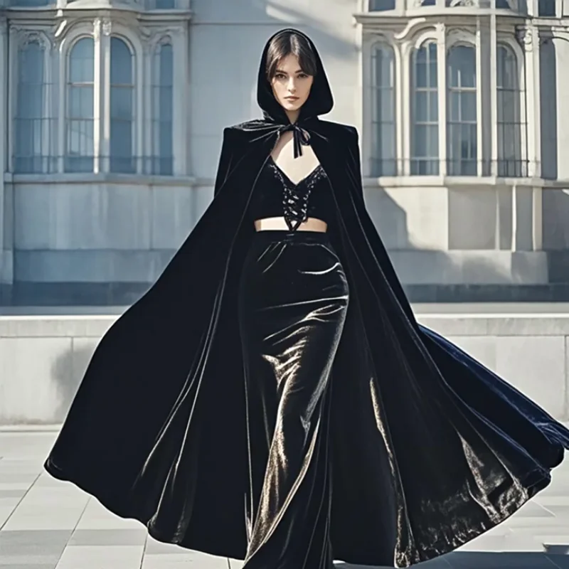 Capa con capucha para adultos de Halloween Grim Reaper para mujeres y hombres, capa larga de terciopelo de Navidad, capa de disfraz de vampiro