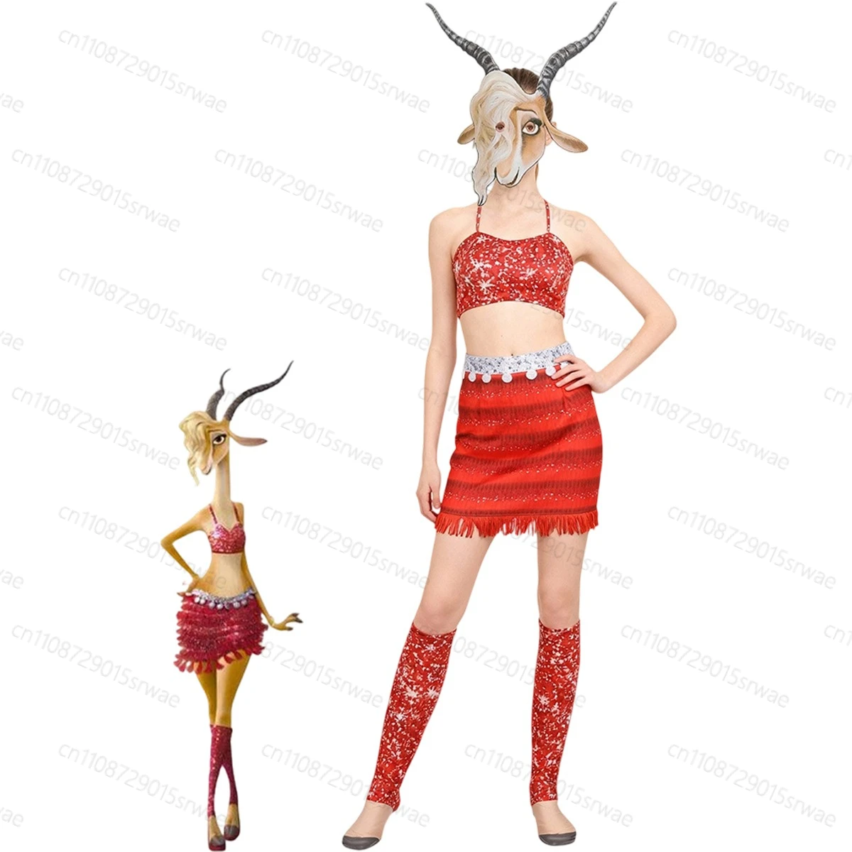 

Anime Gazelle Cosplay Costume Crazy Animals City 2 Kids Adult Concert Red Fringe Dance Dress Mask Cosplay Uniform Women