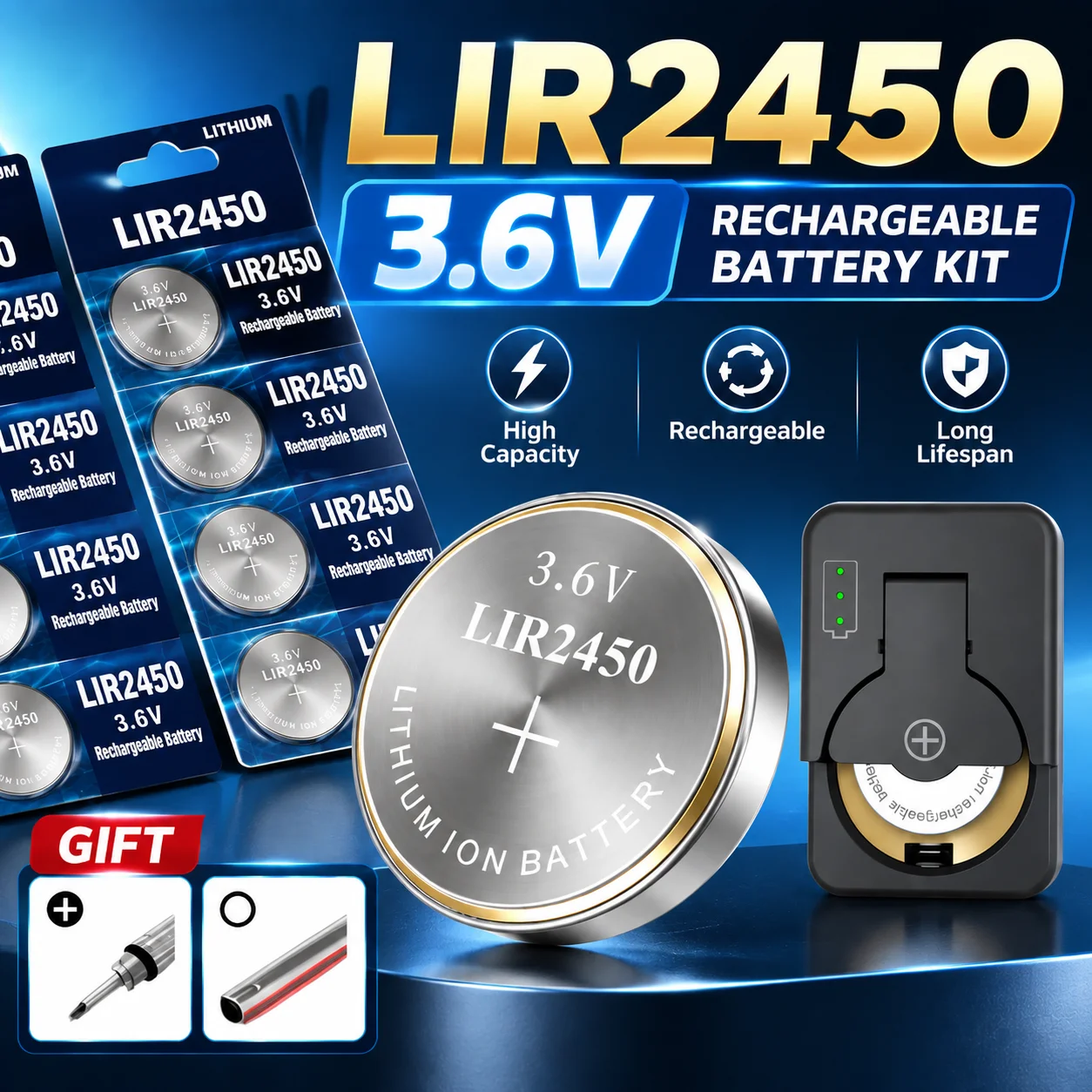 3.6V 120mAh LIR2450 Rechargeable Lithium Button Cell High Capacity Replacement for CR2450 Battery