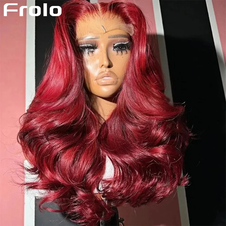 

Парик из натуральных волос 99J Burgundy Body Wave, красный бразильский, с HD-кружевной передней частью 13x6, плотность 250%, для женщин, 13x4, 36 дюймов