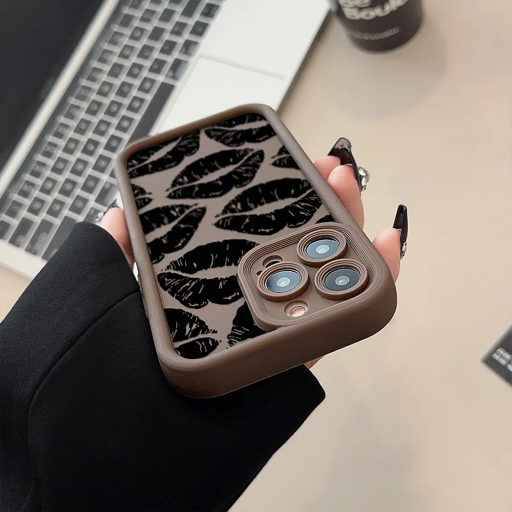 Black Lips Kiss Print Soft Matte Phone Case For Samsung Galaxy S24 S25 Ultra S23 FE S21 Case A56 A36 A55 A54 A16 A26 A25 Cover - náhled 5