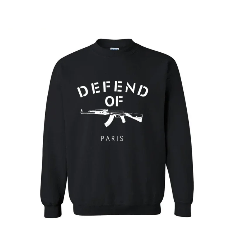 AK-47 Assault Rifle Defend of Paris Pullover Hoodie Gun Collectors Comfortable Cotton Casual Mens Sweatshirt Fashion Streetwear