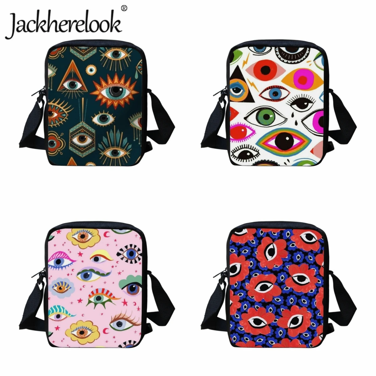 Jackherelook Fashion Eyes Illustration Pattern Children's Crossbody Bags Trend Messenger Bags for Boys Girls Leisure Travel Bags